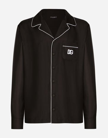 Dolce & Gabbana Silk shirt with DG logo-embroidered patch Black G2RQ2TGF815