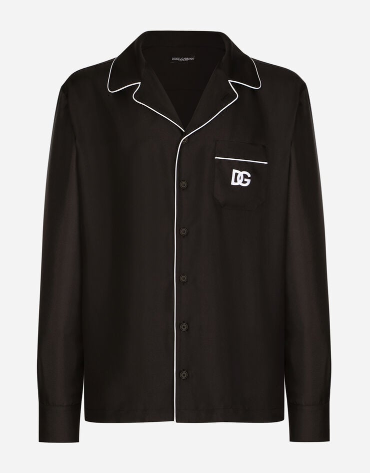 Dolce & Gabbana Silk shirt with DG logo-embroidered patch Black G5IF1ZGF856