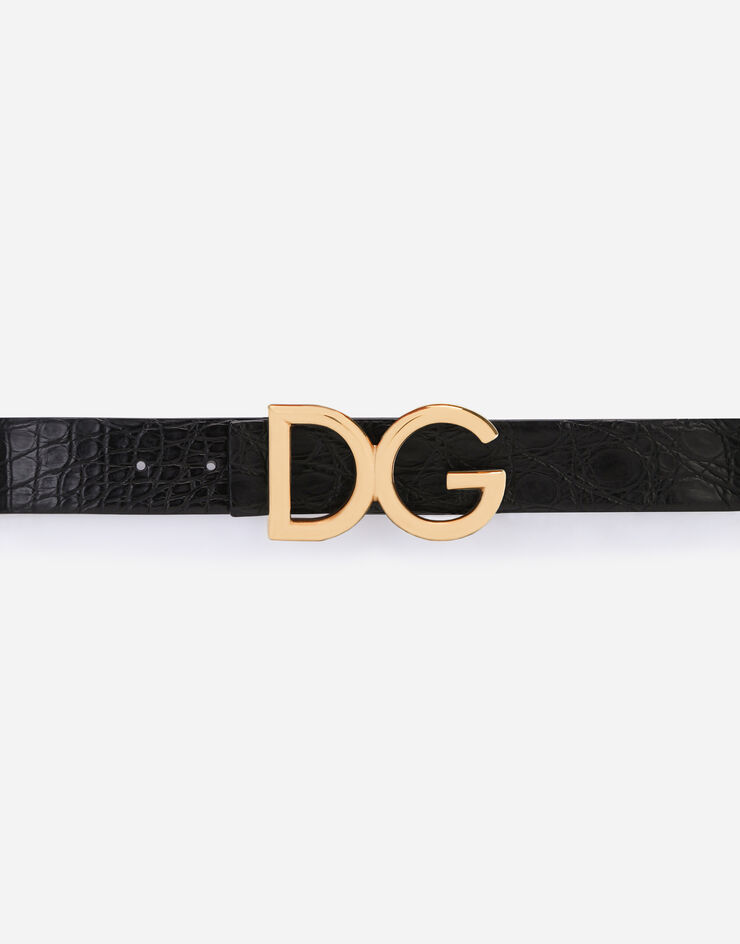 Crocodile flank nappa leather belt with DG logo in Black for  display picture 1