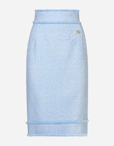 Dolce & Gabbana DGロゴ ラッセルツイード ロンゲット ペンシルスカート ブルー F4CX3THUMUA