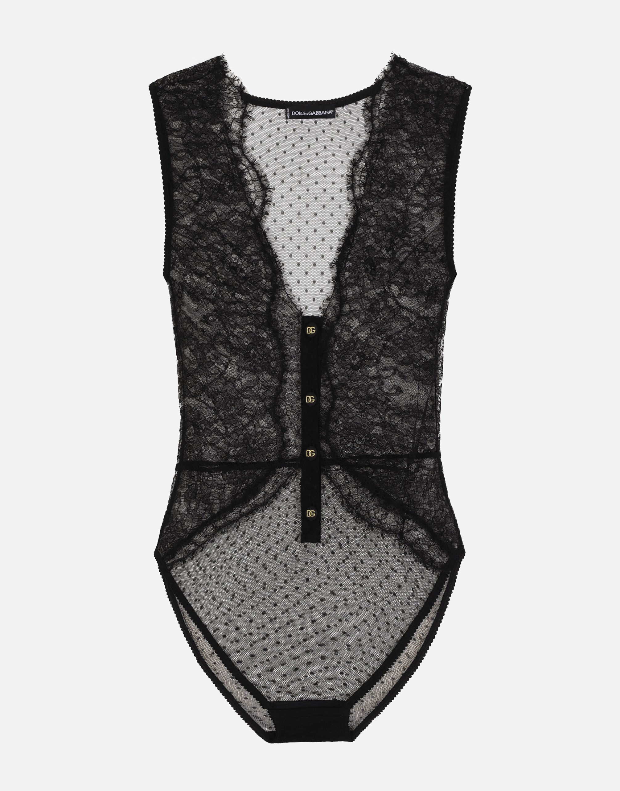 Dolce & Gabbana Lace bodysuit with plunging neckline Black O2F63TONQ79