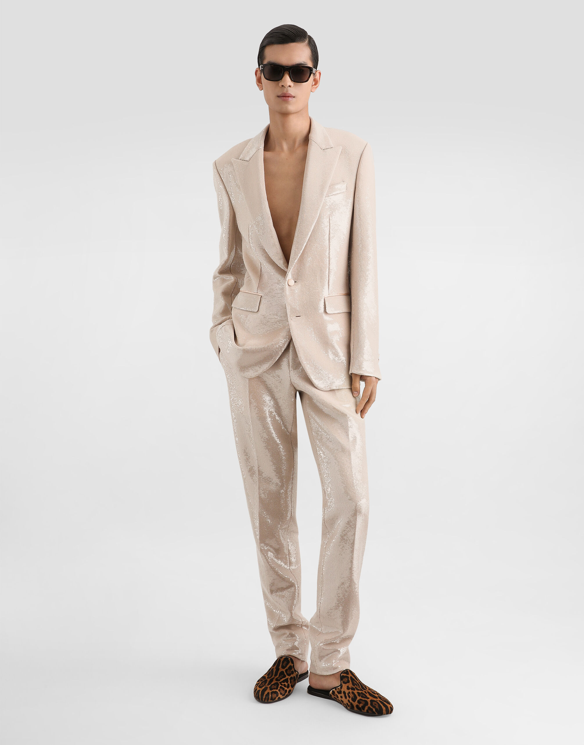 Single-breasted sicilia light jacket with sequins in Beige for Men