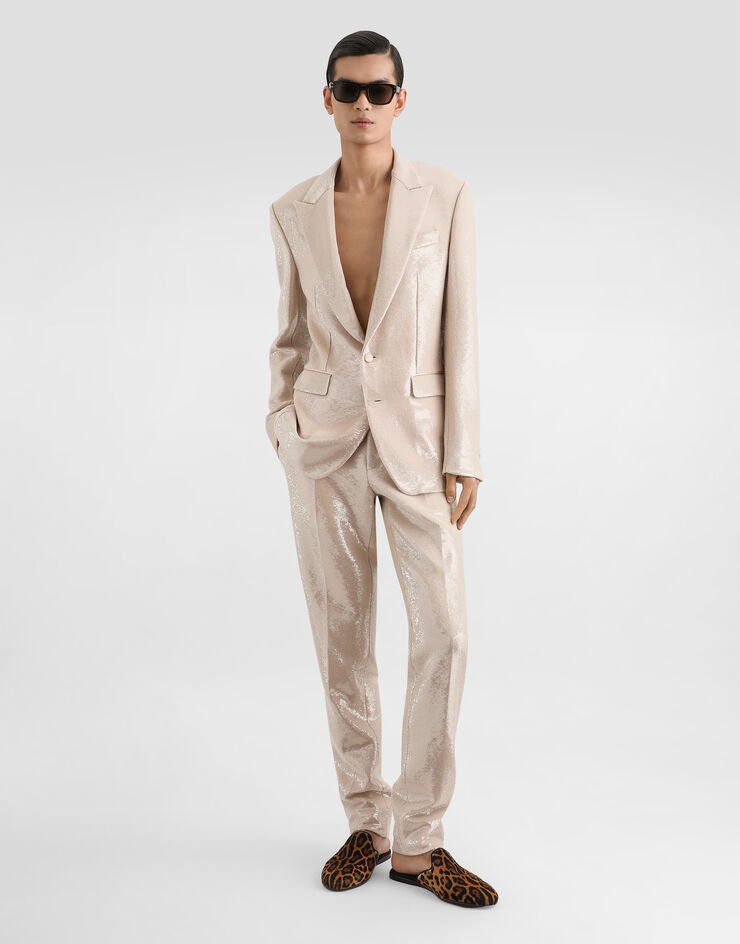 Dolce & Gabbana Single-breasted sicilia light jacket with sequins Beige G2TV4TFLSIM
