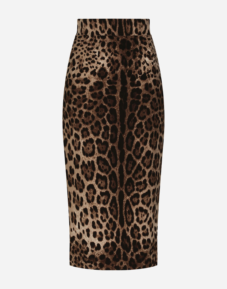 Dolce & Gabbana 豹纹印花双层绉绸中长款半裙 动物纹印花 F4BZBTFS2A3