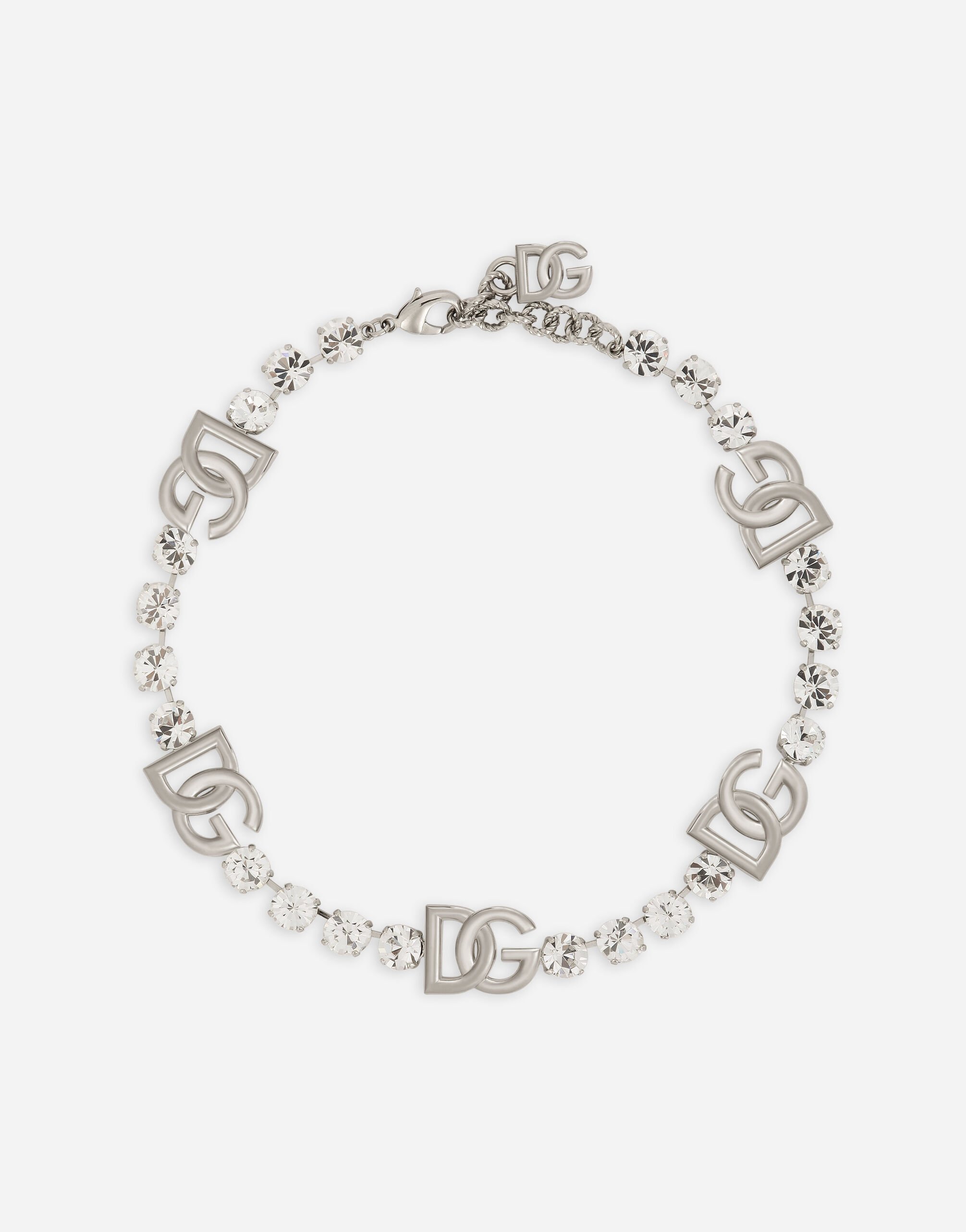 Dolce & Gabbana KIM DOLCE&GABBANA Rhinestone necklace with DG logo Silver WBQ4S2W1111