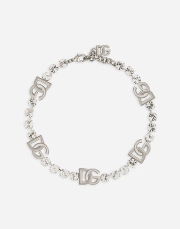 Dolce & Gabbana KIM DOLCE&GABBANA Rhinestone necklace with DG logo Silver WBQ4S2W1111