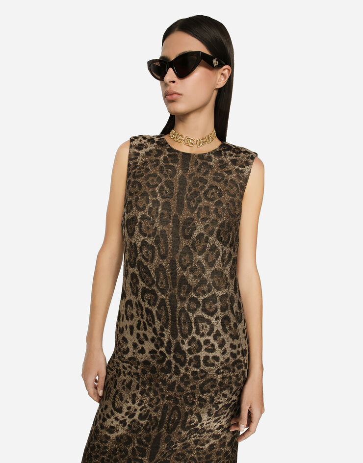 Dolce&Gabbana Vestido midi en jacquard de lana con motivo de leopardo Multicolor F6DBDTFJ3D9