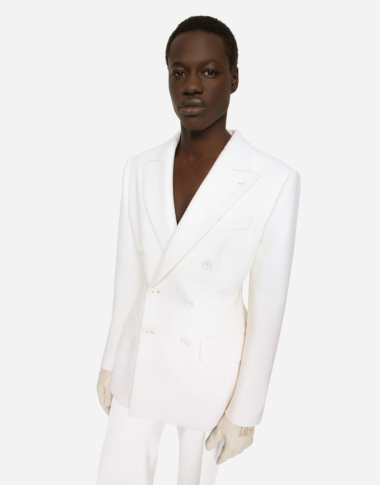 Dolce&Gabbana Double-breasted stretch wool crepe Dolce-fit jacket White G2SZ6TFUBCI