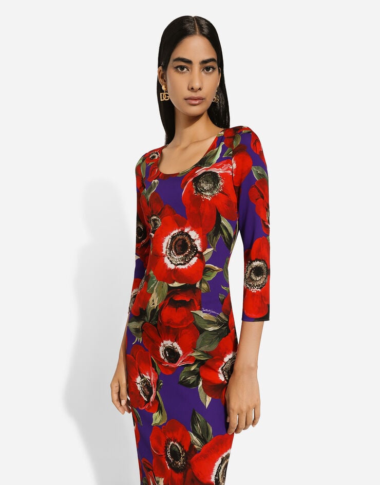 Dolce & Gabbana Charmeuse sheath dress with anemone print Print F6AWGTFSA55