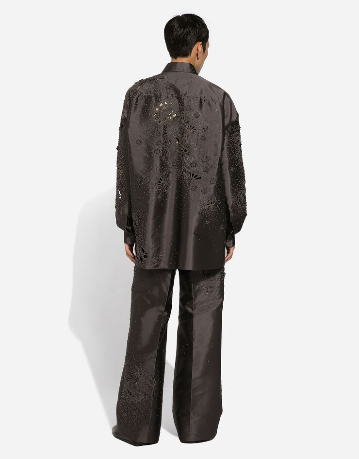 Dolce & Gabbana Sartoriale Hose aus Mikadoseide mit Stickerei Grey GP01PZGH638