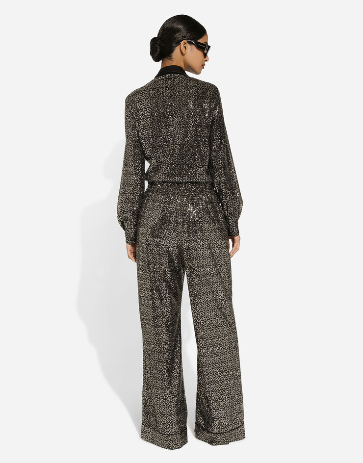 Dolce & Gabbana Pyjamahose aus Pailletten Silber FTAMPTFLSFG