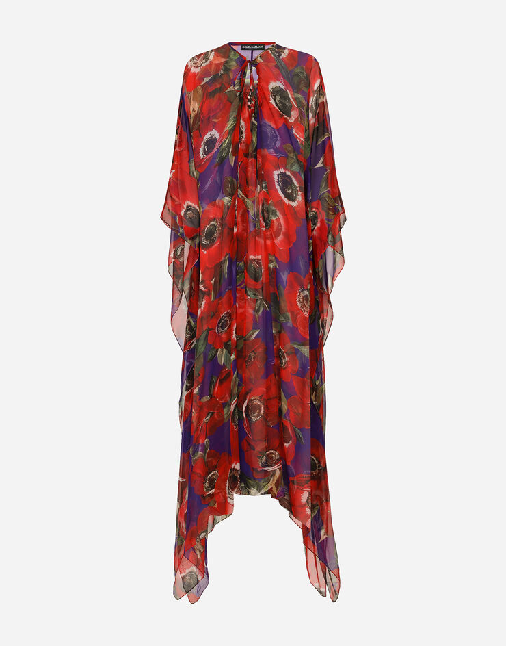 Chiffon caftan with anemone print in Print for | Dolce&Gabbana® US