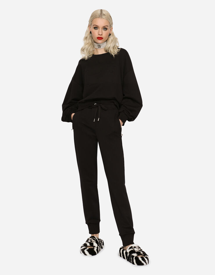 Dolce & Gabbana Jersey sweatshirt with embossed logo Black F9L05ZG7EJ2