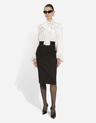 Dolce & Gabbana Silk blouse with pussy-bow White F5P96TFU1NU