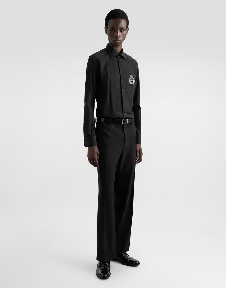 Dolce & Gabbana Camisa de esmoquin en algodón con parche heráldico Negro G5EN5ZFU5U8