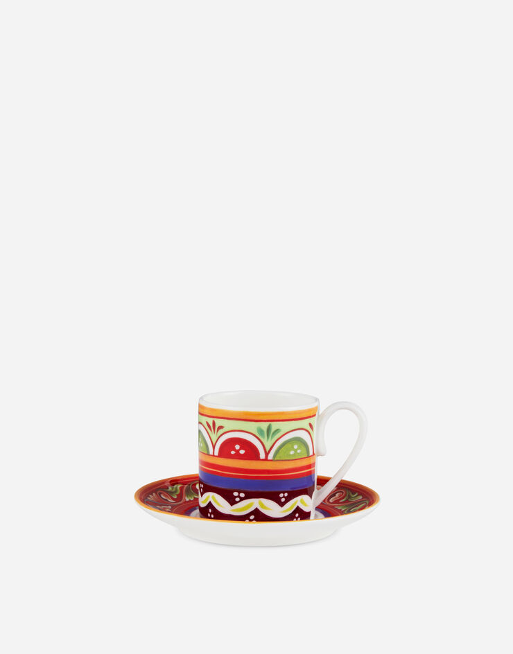 Dolce & Gabbana Tazza Caffè con Piattino in Porcellana Fine Multicolore TC0S01TCA04