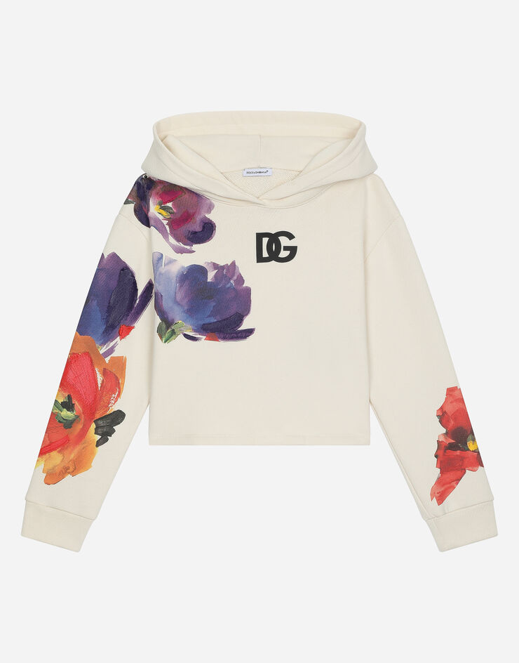 Dolce & Gabbana Kapuzensweatshirt aus Jersey Blumenprint Beige L5JWAKG7M3C