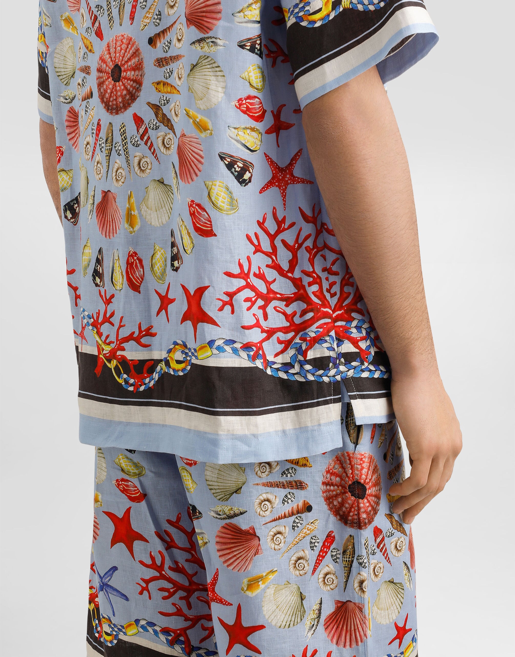 Shell-print hawaii linen canvas shirt in Multicolor for Men