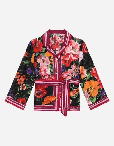 Dolce & Gabbana Twill shirt with floral print over a black background Print L53DX7FS8DD