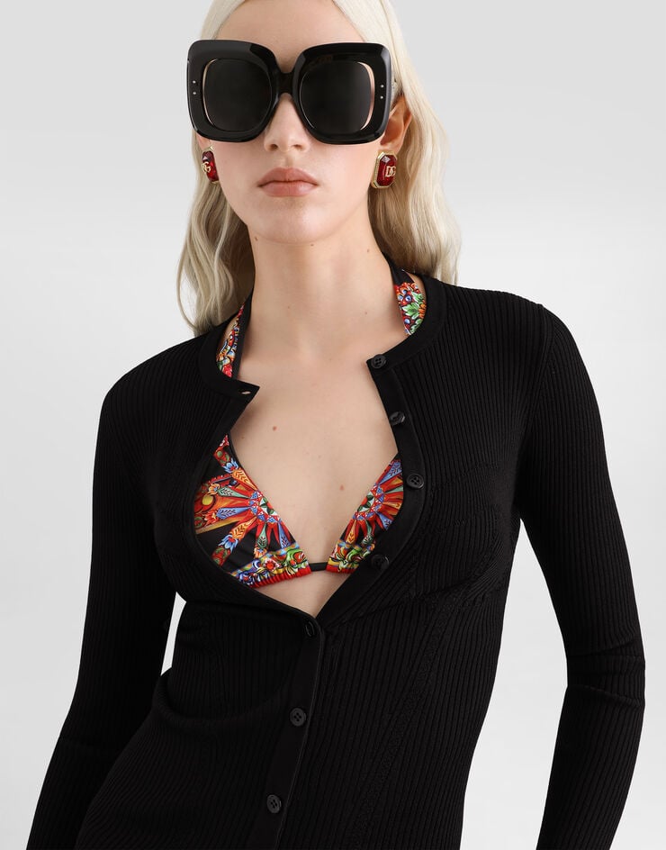 Dolce & Gabbana Ribbed viscose knit cardigan Dolce & Gabbana Ribbed viscose knit cardigan Black FXVETTJAIR5