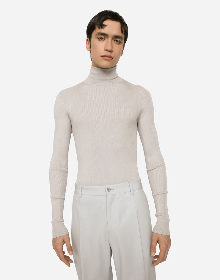 Dolce&Gabbana Ribbed silk turtle-neck sweater Grey GXR95TJASR7