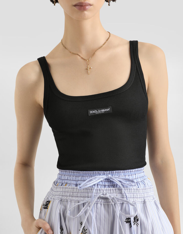 Dolce & Gabbana Ribbed tank top Black F8W45TFU7AV