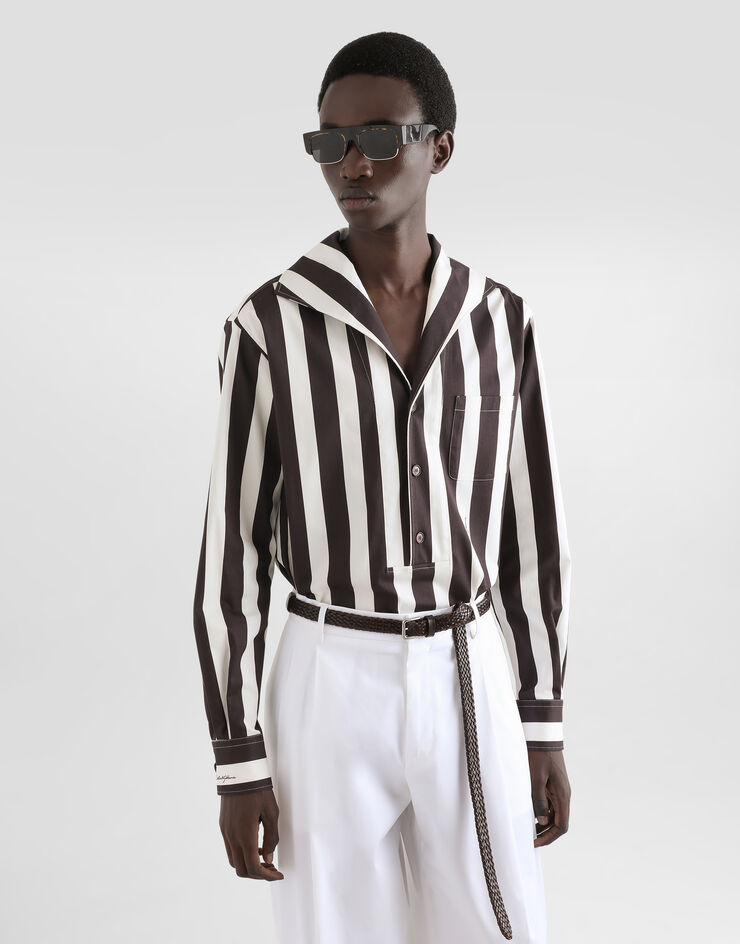 Dolce & Gabbana Camisa con tres botones y manga larga de dril de algodón con estampado raya Multicolor G5ND3TFSFOC