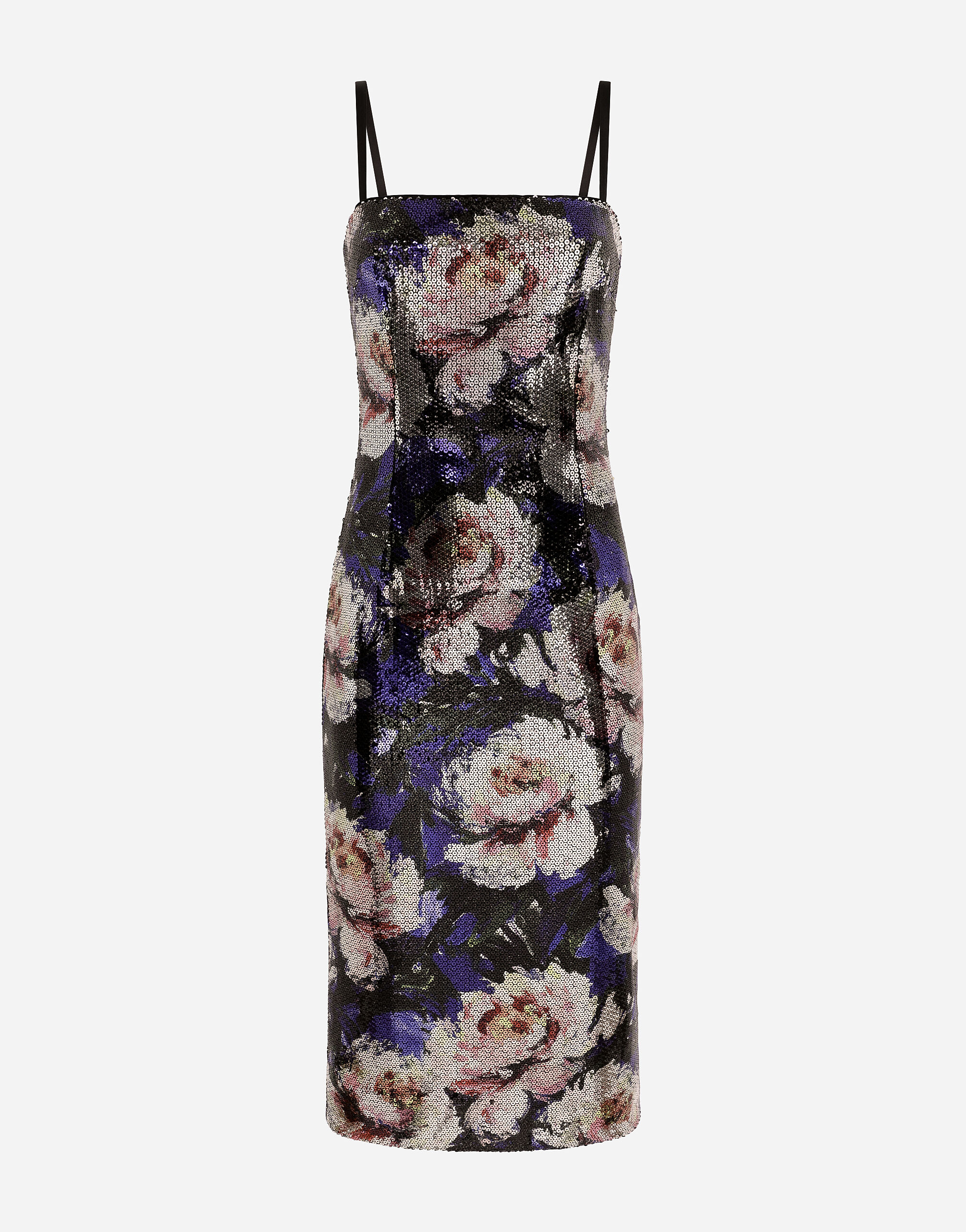 Sequined strapless dress with peony print in Print for