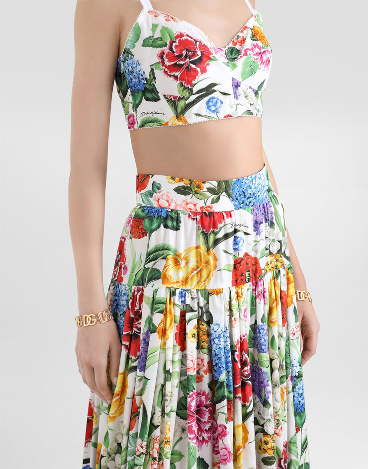 Dolce & Gabbana تنورة طويلة بكشكش من قطن بطبعة زهور مطبعة F4CX0THS5S5