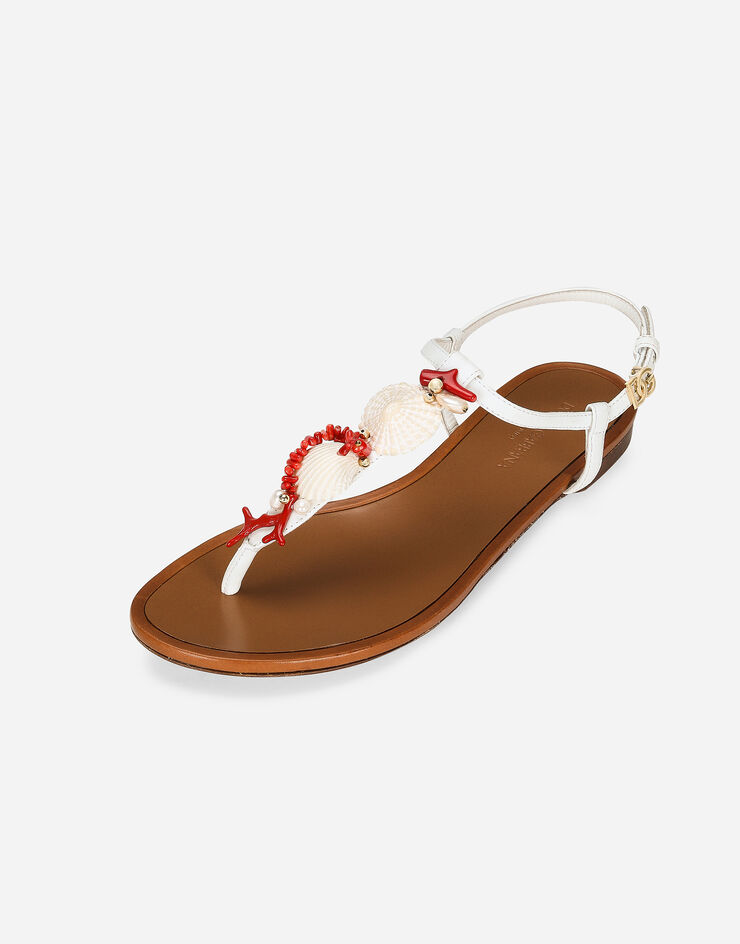 Dolce & Gabbana Sandalia de dedo de napa con corales bordados Blanco CQ0604AW116