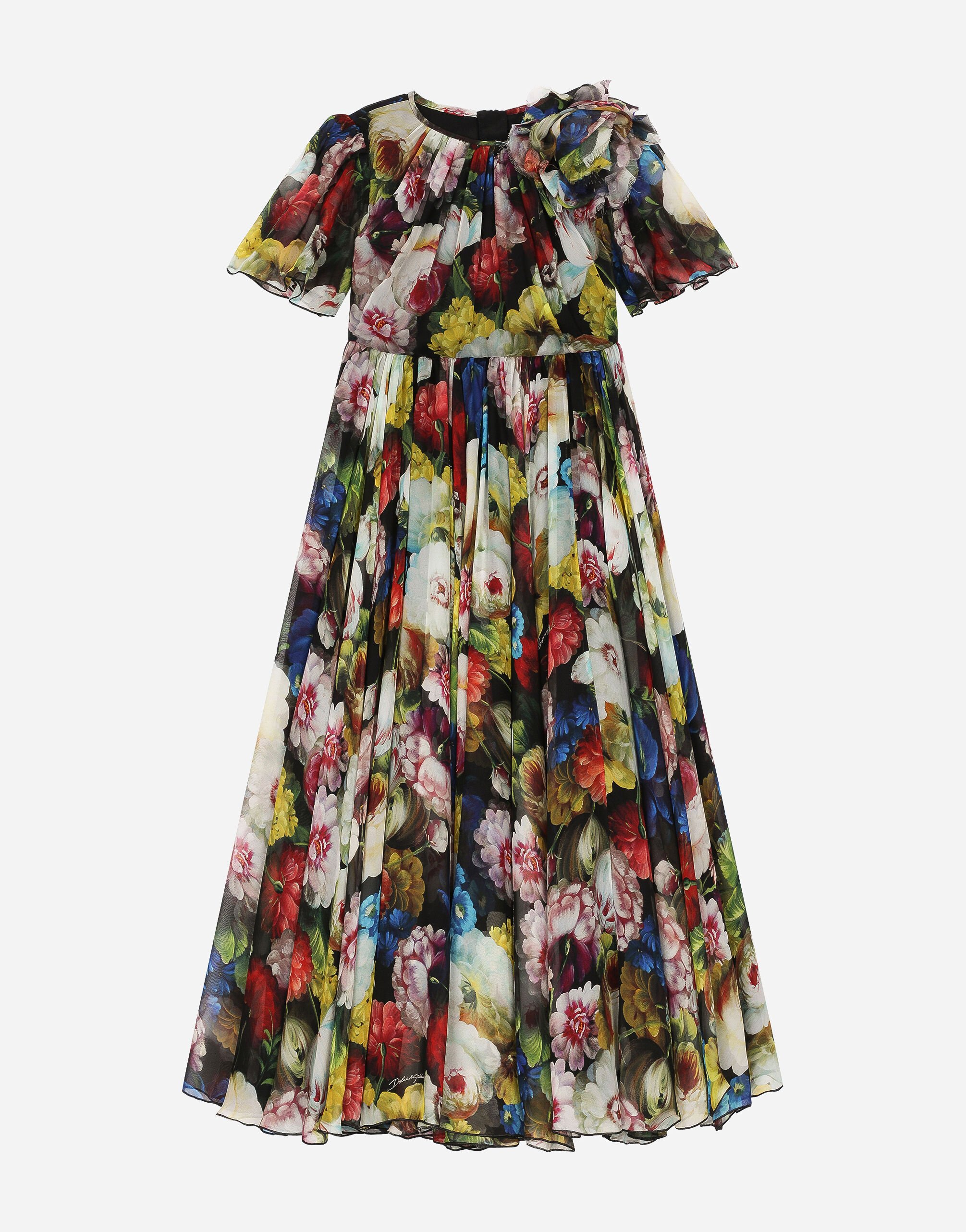 Dolce & Gabbana Kleid aus Chiffon Nachtblumen-Print Drucken L53DI6HS5QR