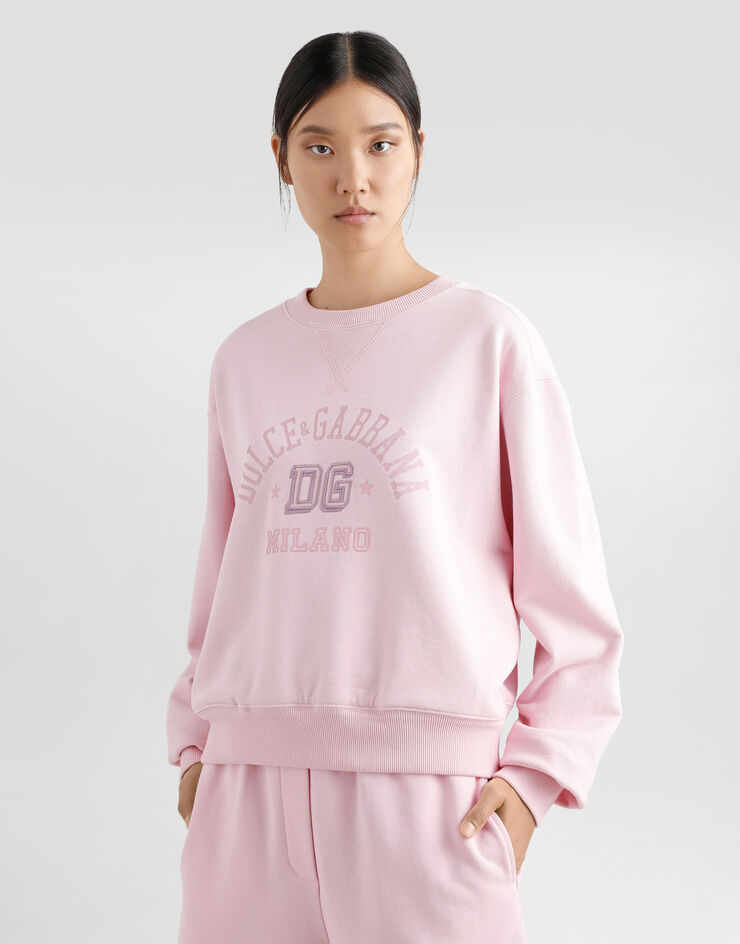 Dolce & Gabbana سويت شيرت جيرسي بتطريز DG بارز Pink F9S43ZGDCX5