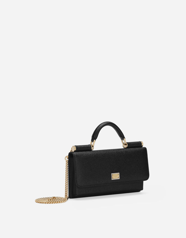 Dolce & Gabbana Minibolso en piel de becerro con estampado Dauphine Negro BI3280A1001