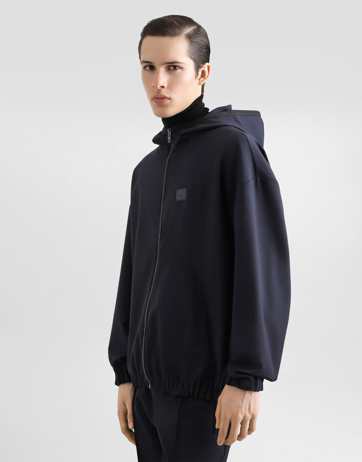 Dolce & Gabbana Jacke aus Wollstoff mit Kapuze mit Plakette Blau G9BMVTFURK8