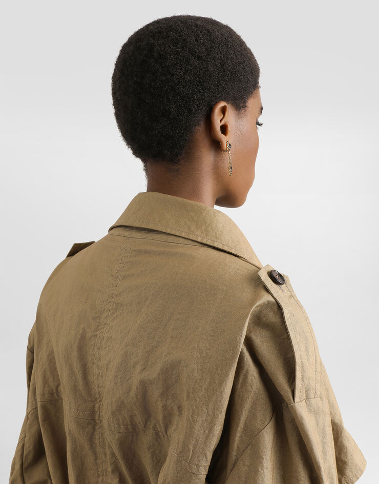 Dolce & Gabbana Double-breasted trench coat in wrinkled-effect cotton Beige F0Y19THUMWD