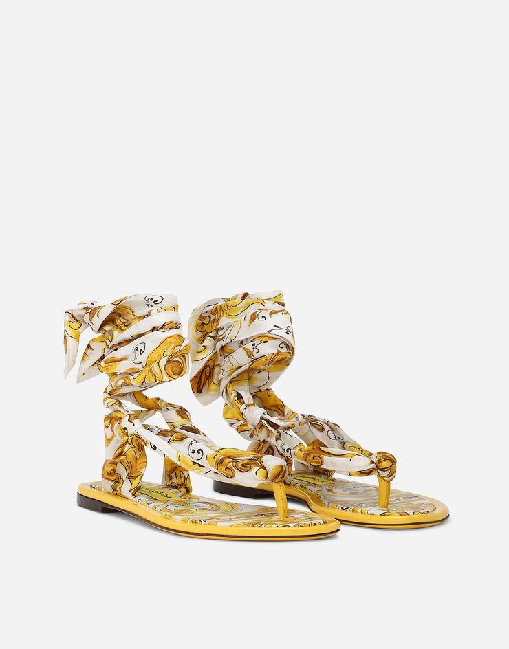 Dolce & Gabbana Printed silk twill thong sandals Yellow CQ0598AT850