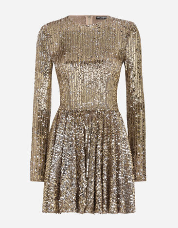 Dolce & Gabbana Short sequined dress with circle skirt Gold F6DKXTFLSIX