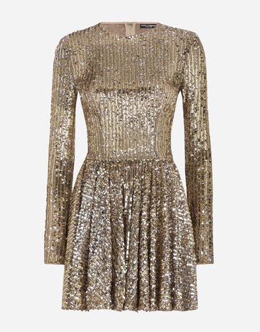 Dolce & Gabbana Vestido corto con falda plato de lentejuelas Dorado F6DKXTFLSIX