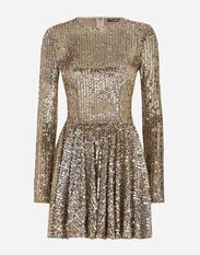 Dolce & Gabbana Short sequined dress with circle skirt Gold F6DFCTFLMII