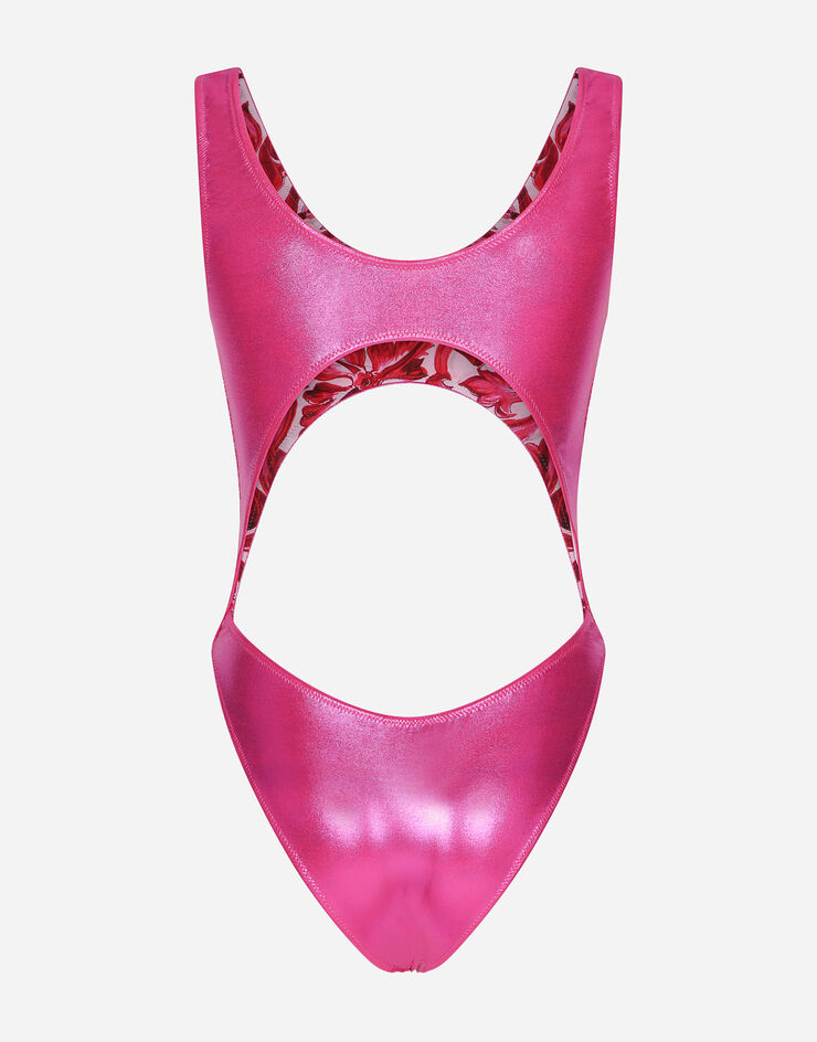 Dolce & Gabbana 래미네이팅 컷아웃 원피스 수영복 핑크 O9C23JFUSOV