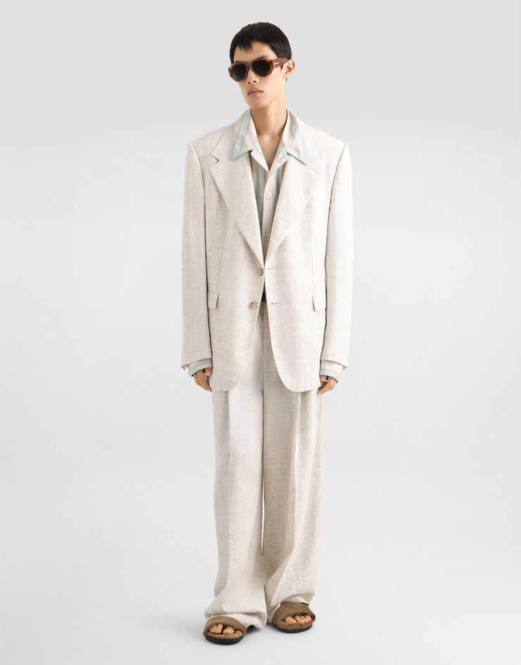 Dolce & Gabbana Jacke aus leinen und viskose mit einreihiger knopfleiste in tweed-optik Multicolor G2WJ6THUMWB