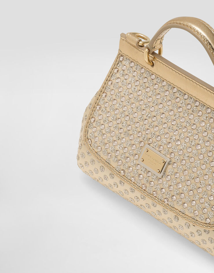 Dolce & Gabbana Satin Sicily crossbody bag with glittery polka-dots and rhinestones Gold EB0003AU184