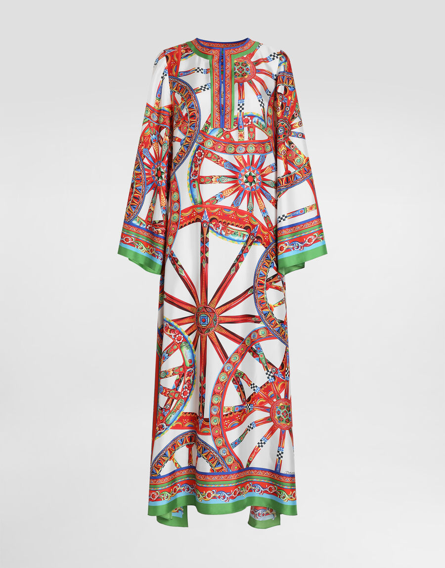 Carretto-print twill kaftan dress