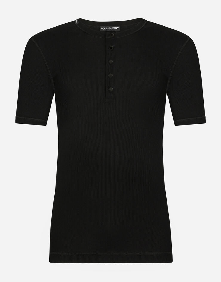Dolce&Gabbana Camiseta panadera de algodón acanalado  Noir G8QZ1TFU7AV