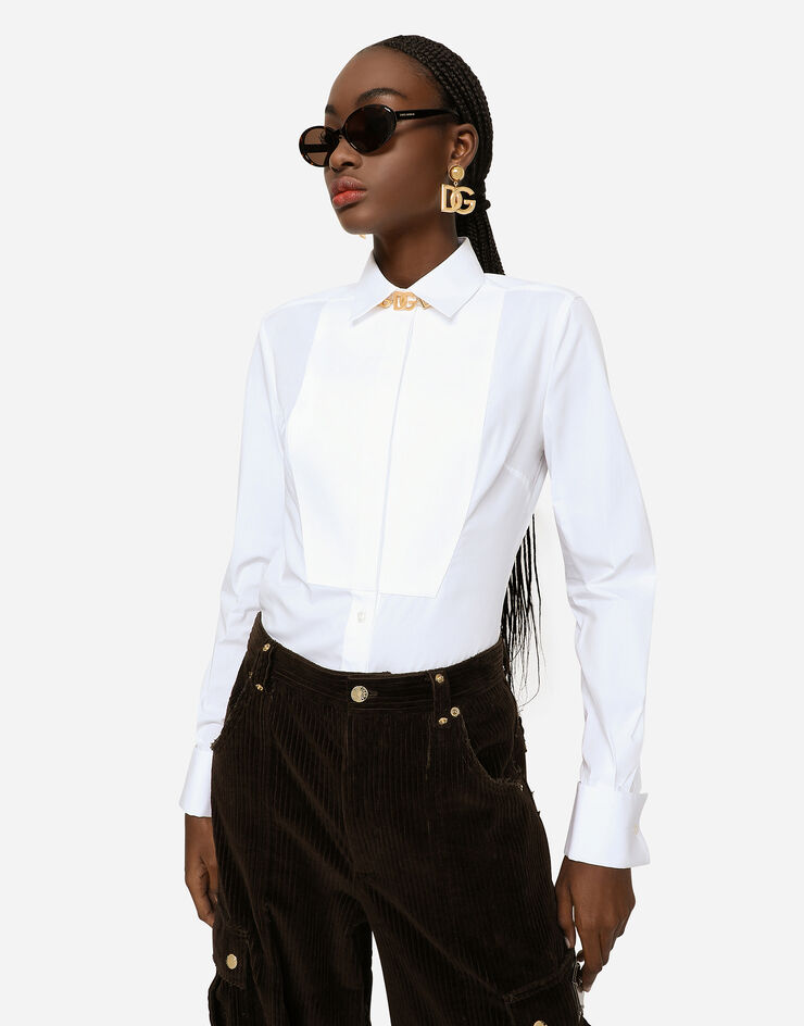 Dolce & Gabbana Stretch poplin tuxedo shirt White F5K50TFUEEE