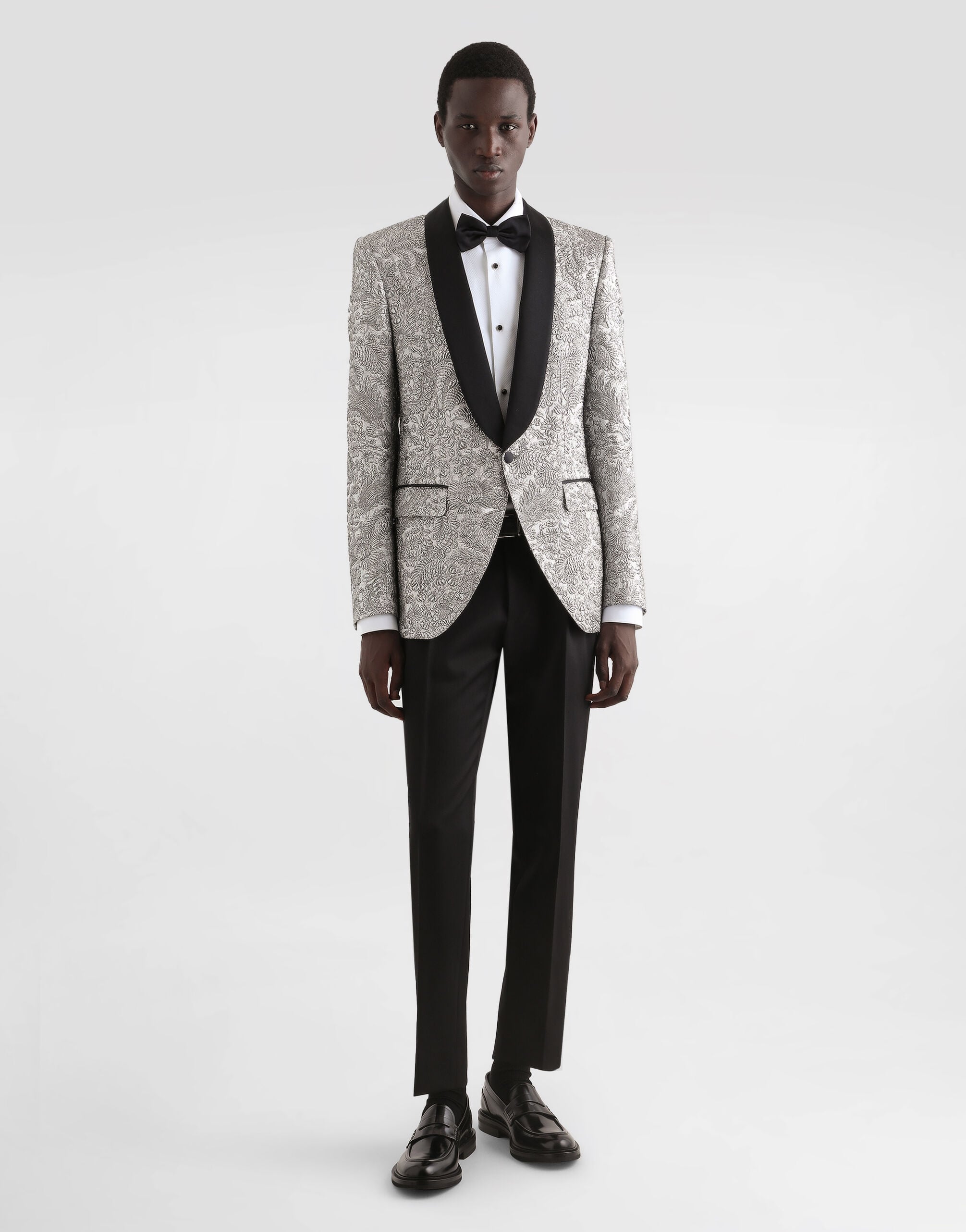 Single-breasted floral lamé jacket in Silver for Men