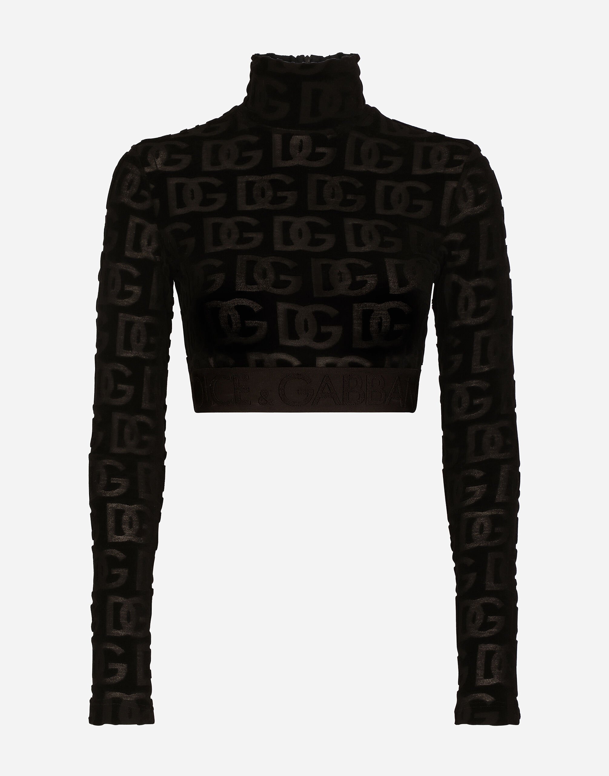 Dolce & Gabbana Long-sleeved jersey jacquard top with DG logo Black F9M32ZHUML6