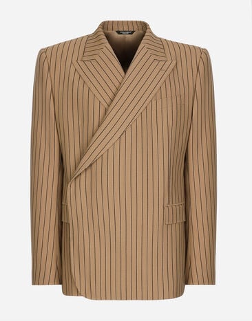 Dolce & Gabbana Double-breasted pinstripe Sicilia-fit jacket Brown G8RN8TG7K1U
