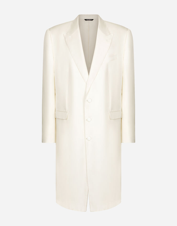 Dolce & Gabbana Einreihiger Mantel aus Seidentwill White G044UTFU1S4