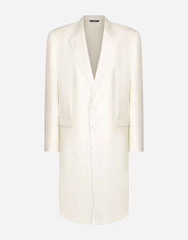 Dolce & Gabbana معطف من تويل حريري بصف أزرار مفرد بيج G2SZ6TFUBGF